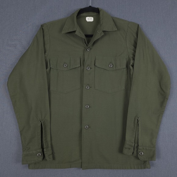 Vintage 70s OG-107 Utility Shirt Mens 15.5 x 35 Green Cotton Sateen 1976 Pollock